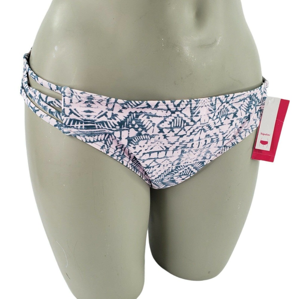 Hipster Bikini Swim Bottoms Juniors15/17 Womens 14/16 Pink Gray Strappy Sides